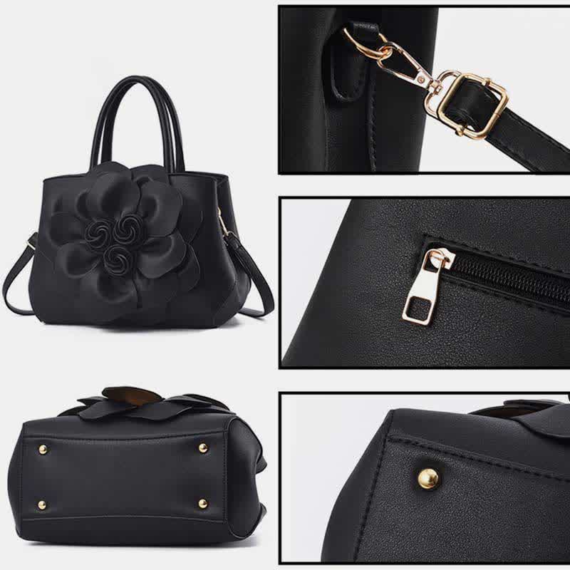 Damen Floral Elegante Schultertasche Vegan Leder Handtasche Satchel Geldbörsen
