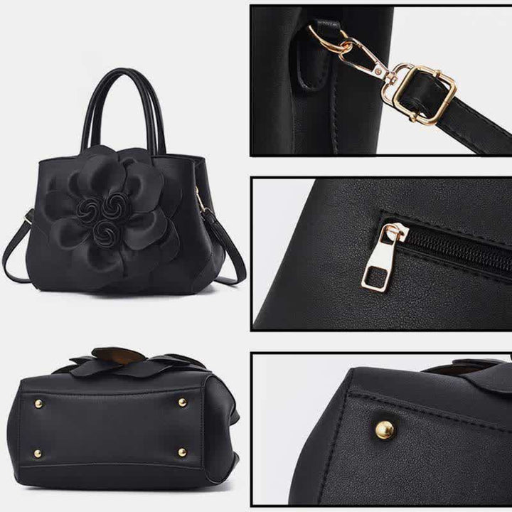 Damen Floral Elegante Schultertasche Vegan Leder Handtasche Satchel Geldbörsen