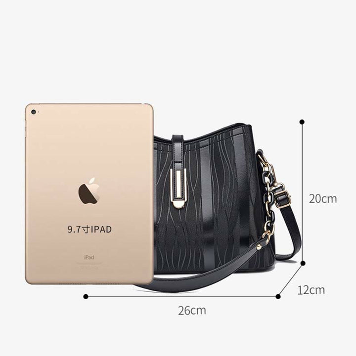 Handtasche mit Streifenmuster für Damen, groß, veganes Leder, Umhängetasche