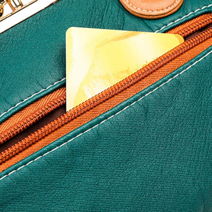 Retro Doppellagige Kiss-Lock Schulterhandtasche Party Abendtasche mit Umhängekette