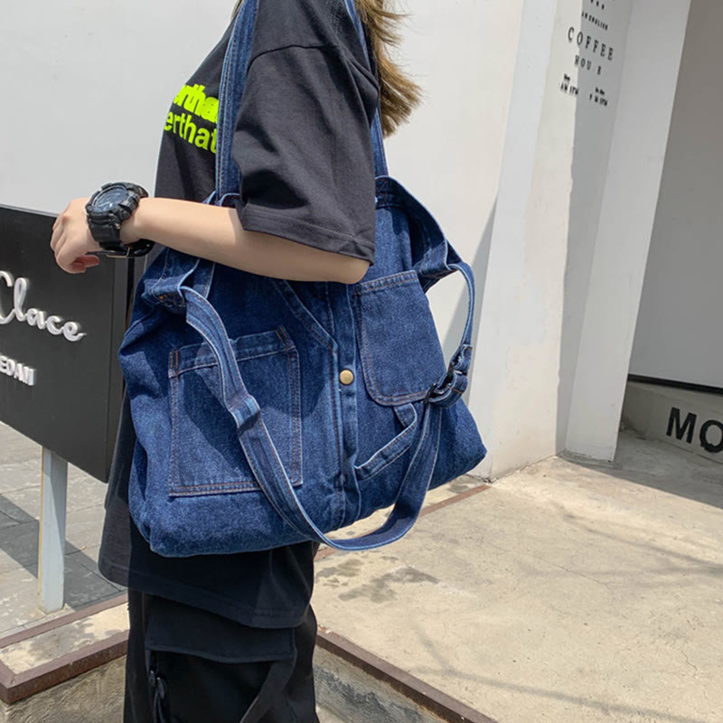 Denim-Einkaufstasche für Damen, große Kapazität, Umhängetasche - image 4