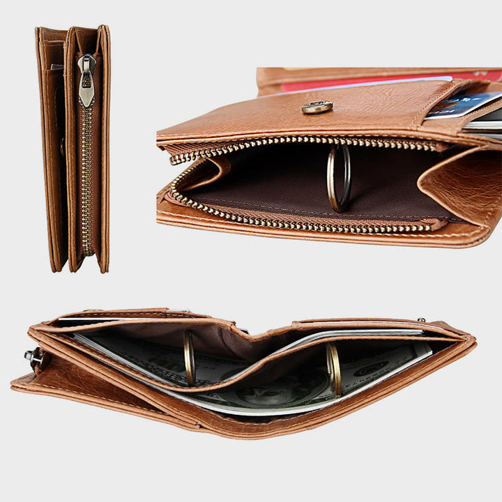 Geldbörse Herren Retro Echtleder Multi Pocket Geldklammer