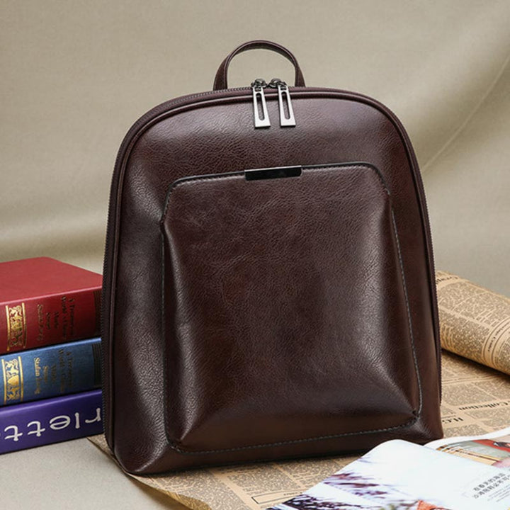 Retro PU Leder Daypack Frauen Casual Rucksack Geldbörse Reißverschluss Schultertasche