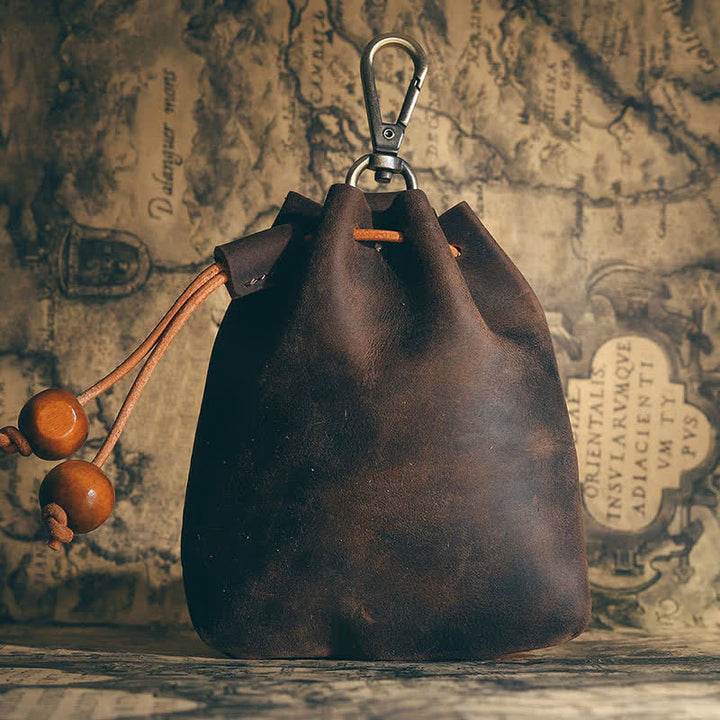 Vintage Münzgeldbörse Echtleder Beutel Brieftasche Kordelzug Aufbewahrungstasche