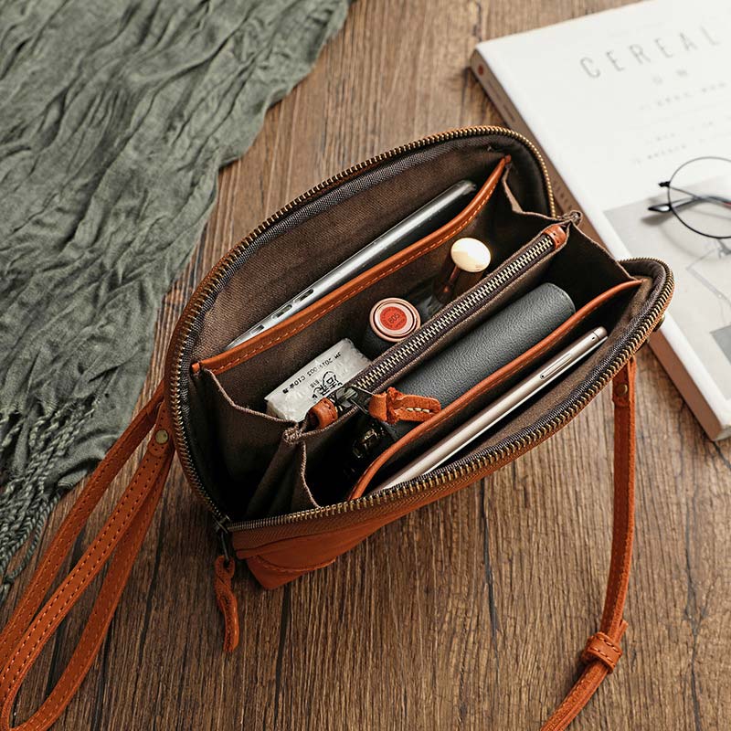 Geldbörsen mit mehreren Taschen für Damen, Retro-Mini-Umhängetasche aus Leder