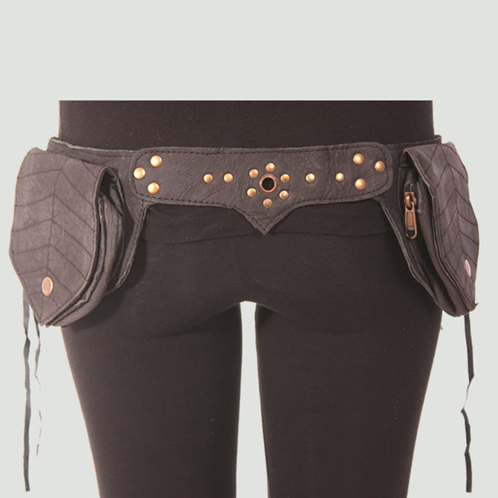 Gürteltasche für Damen, Vintage, mittelalterlich, mit genietetem Gürtel