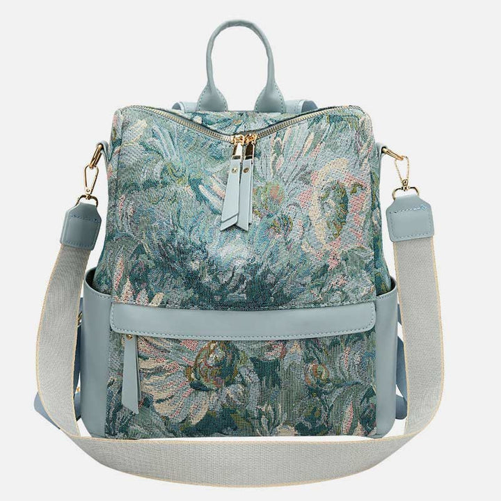 Rucksack aus Canvas mit Ölgemälde-Motiv, Retro-Hahnentrittmuster, großer Studenten-Tagesrucksack