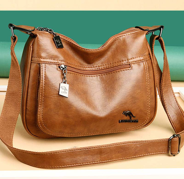 Umhängetasche mit zwei Fächern für Damen, weiches Leder, Damen-Umhängetasche