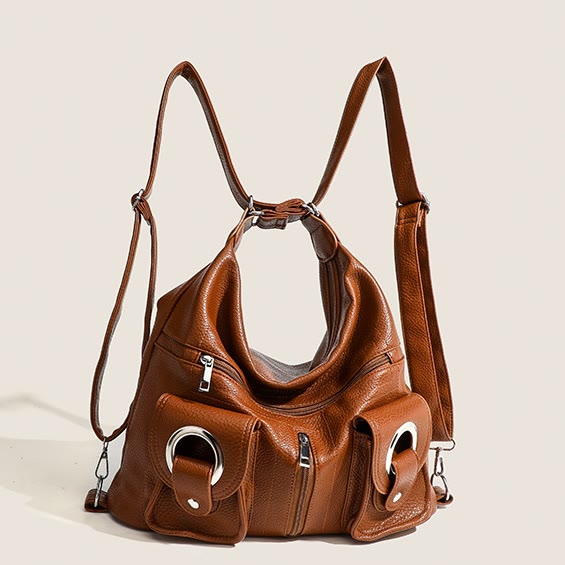 Umwandelbarer Rucksack aus weichem Leder mit zwei Fächern für Damen