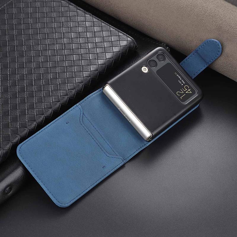 Handyhülle aus echtem Leder für Galaxy Z Flip3 / Flip2 mit Kartenhalter