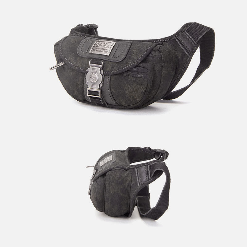 Canvas-Hüfttasche für Männer, kleine Umhängetasche im Retro-Stil, Halbmond-Tasche