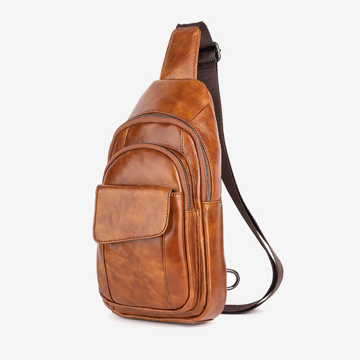 Sling-Rucksack aus echtem Leder, Retro, Mehrzweck-Umhängetasche, Schultertasche, Brusttasche
