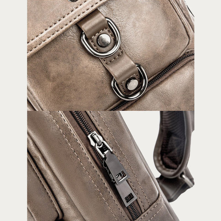 Retro-Schultertasche aus Leder mit Diebstahlschutz und interaktiven Taschen, geräumiger Tagesrucksack
