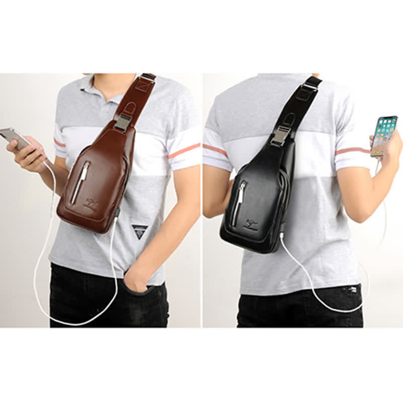 Diebstahlsichere Vintage-Schultertasche für Herren mit USB-Ladeanschluss