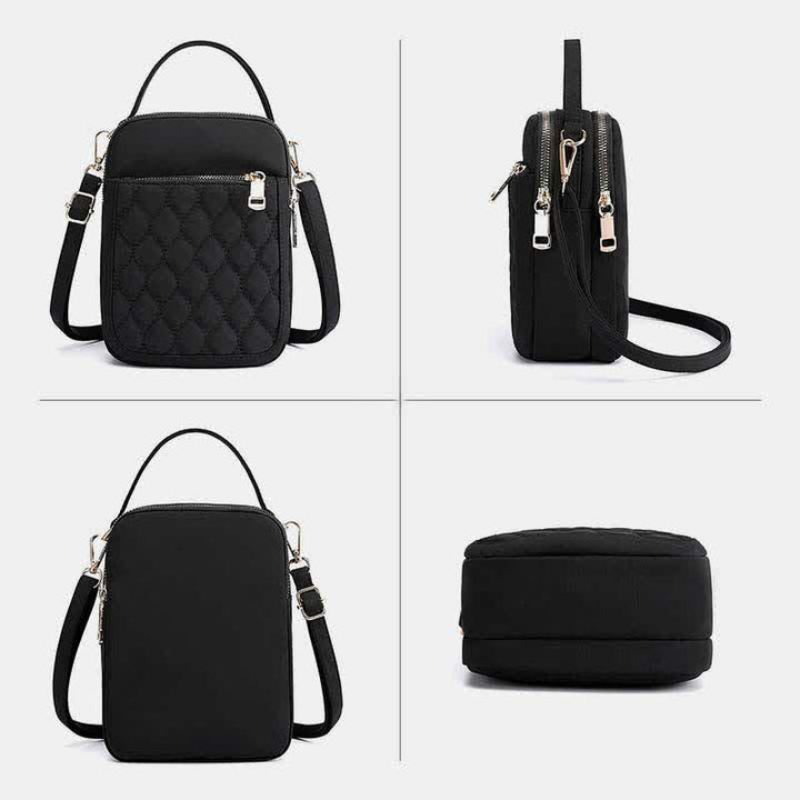 Kleine Umhängetasche für Damen, gesteppte Handtasche mit dreifachem Reißverschluss für Handy