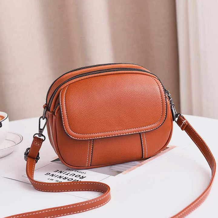 Kleine Umhängetasche mit dreifachem Reißverschluss, Leder, Handy-Geldbörse, Schultertasche