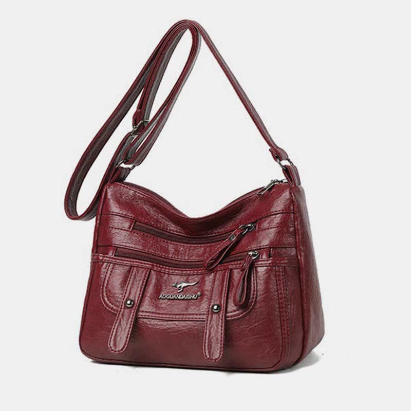 Umhängetasche für Damen, mehrere Taschen, weiches Leder, Reißverschlusstasche, Schultertasche