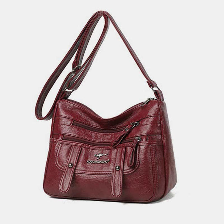 Umhängetasche für Damen, mehrere Taschen, weiches Leder, Reißverschlusstasche, Schultertasche