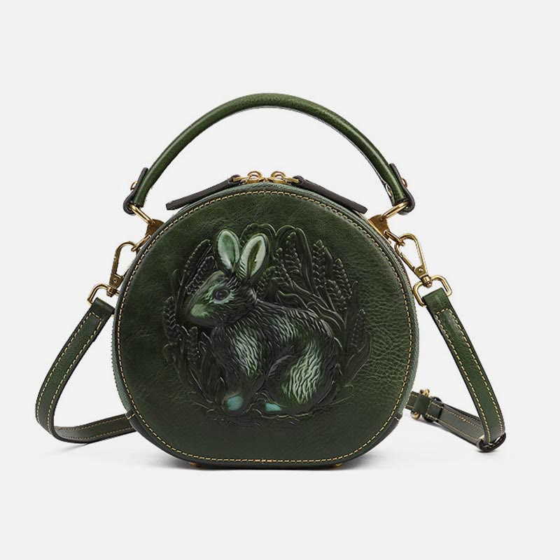 Retro Hase Prägung Handtasche Folk Custom Crossbody Leder Geldbörse
