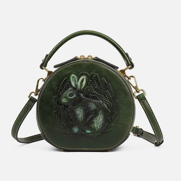 Retro Hase Prägung Handtasche Folk Custom Crossbody Leder Geldbörse