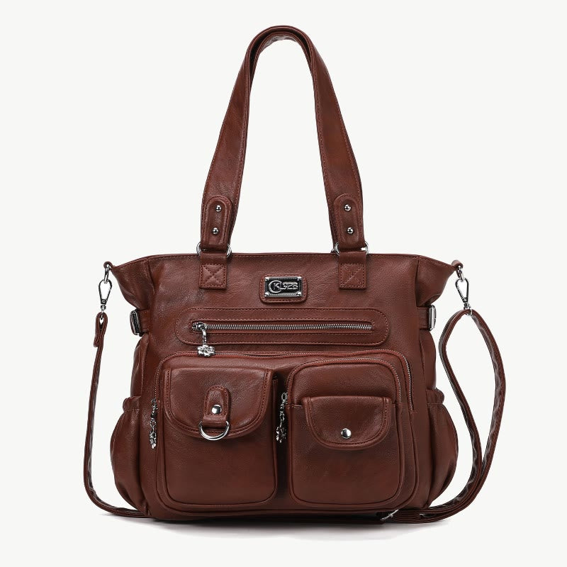 Große Umhängetasche für Damen mit mehreren Taschen und zwei Verwendungsmöglichkeiten