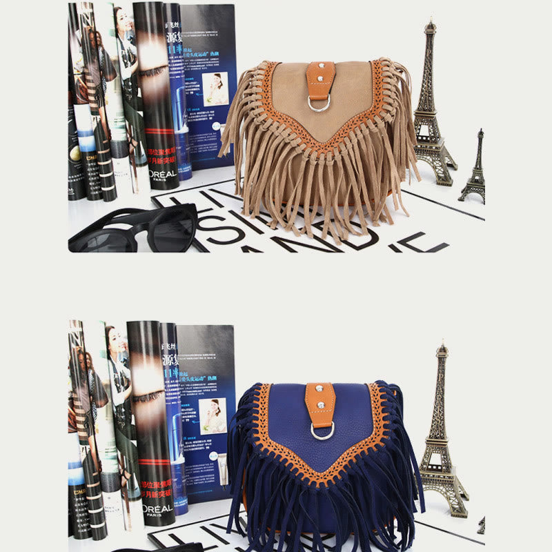 Bohemia Umhängetasche für Damen, Vintage, Quaste, Umhängetasche