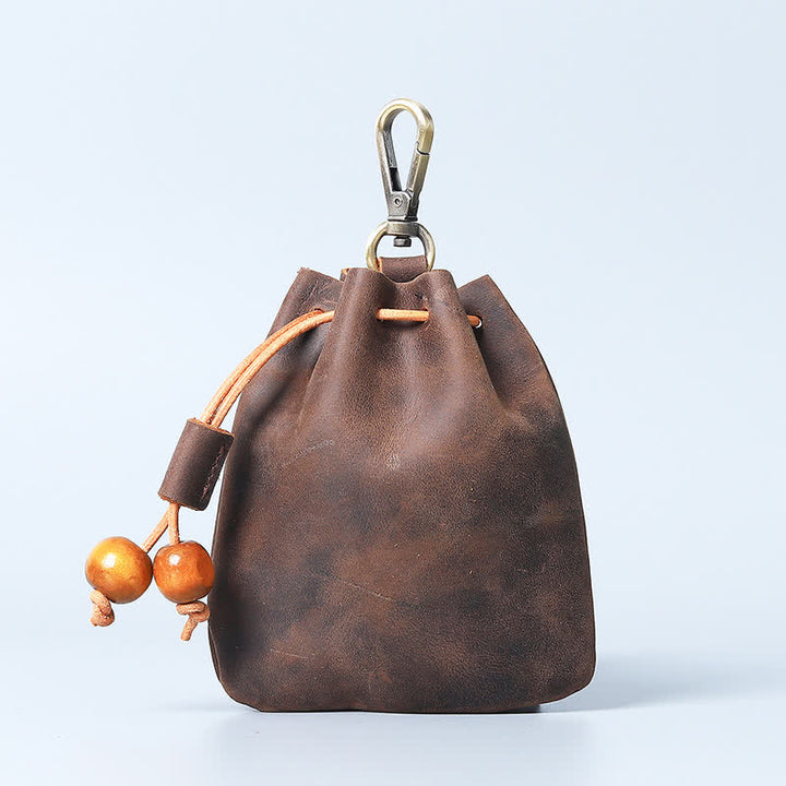 Vintage Münzgeldbörse Echtleder Beutel Brieftasche Kordelzug Aufbewahrungstasche