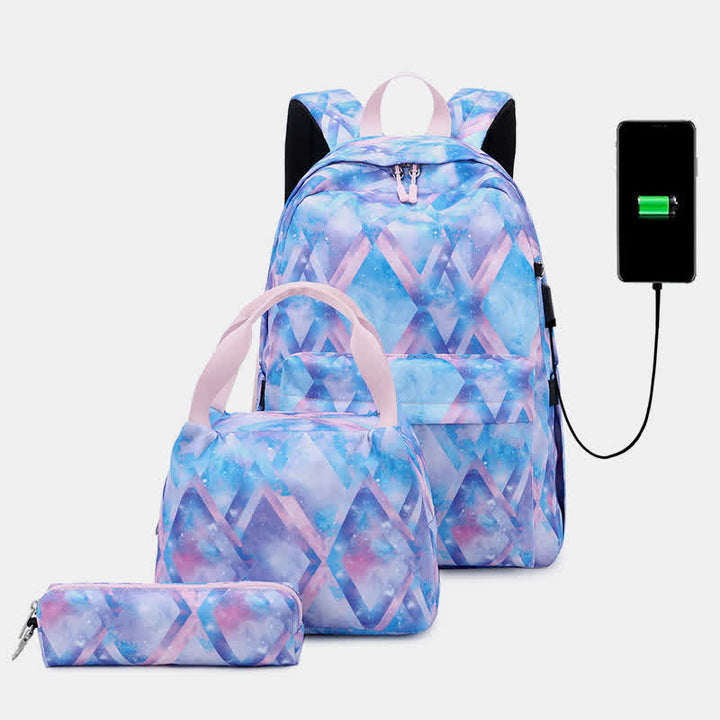 Schulrucksack Daypack Süßes 3-teiliges Schulranzen-Set mit USB-Ladeanschluss