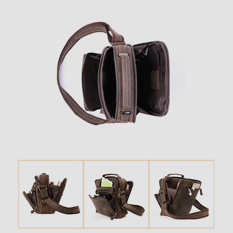 Kleine Umhängetasche für Herren, mehrere Taschen, echtes Leder, Umhängetasche