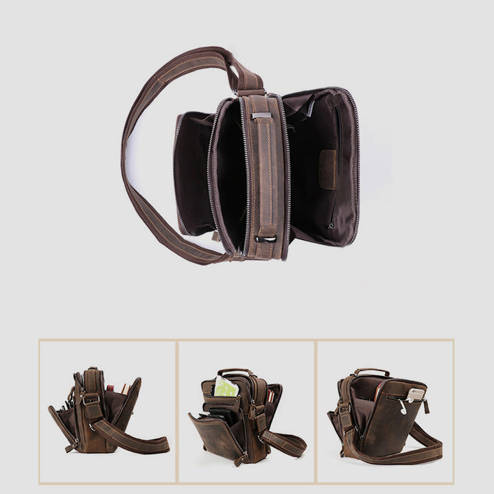 Kleine Umhängetasche für Herren, mehrere Taschen, echtes Leder, Umhängetasche
