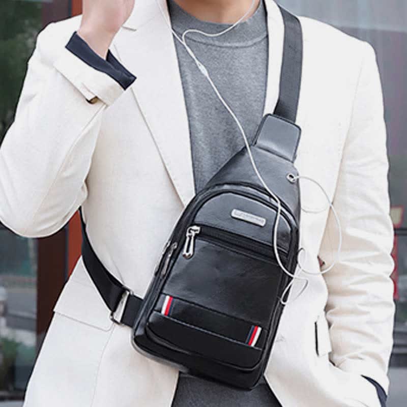 Leder-Umhängetasche für Herren, für Outdoor-Reisen, Brusttasche, Tagesrucksack