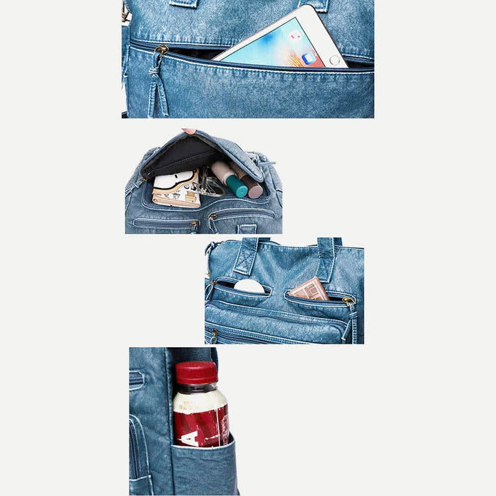 Denim Farbe Tote Handtaschen Große Kapazität Kunstleder Schulter Geldbörse