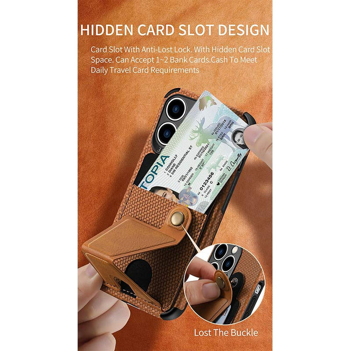 Stoßfeste, staubdichte Leder-Telefonhülle für iPhone mit Kartensteckplatz und Ständer