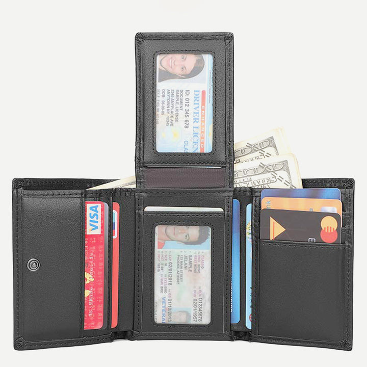 RFID-Geldbörse aus Leder für Herren, schmale Vordertasche, dreifach faltbare Geldbörse