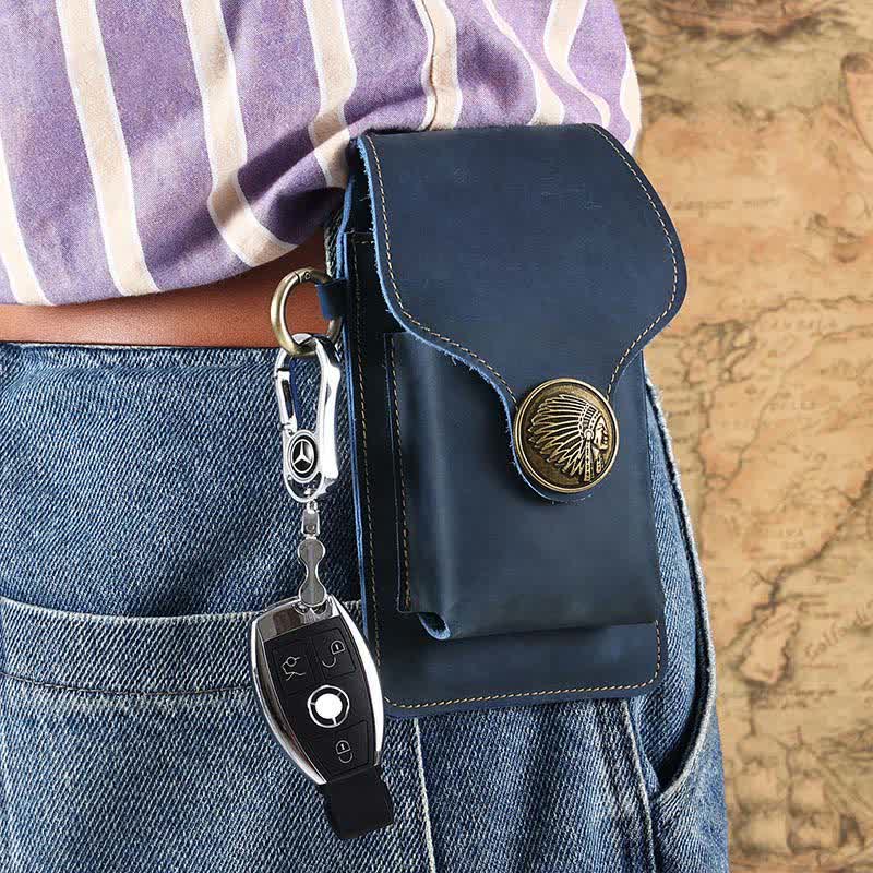 Vintage Leder Flip Handytasche Gürteltasche mit Zigarettenfach