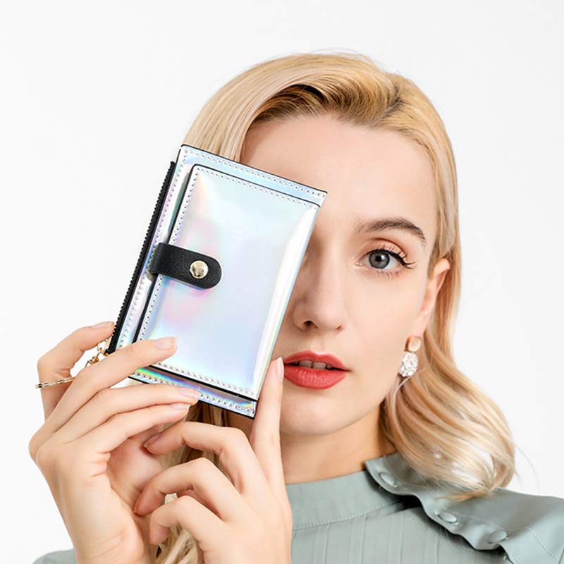 Schillernder Laser, minimalistischer Kartenhalter, Münzfach, Geldbörse für Frauen und Mädchen
