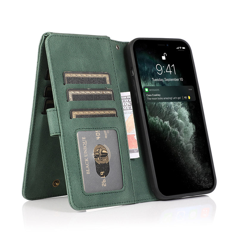 Brieftaschenetui für iPhone Samsung, langlebiges Flip-Lanyard-Gurt-Armband, Reißverschluss, Kartenhalter