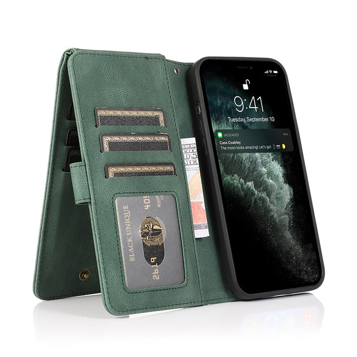 Brieftaschenetui für iPhone Samsung, langlebiges Flip-Lanyard-Gurt-Armband, Reißverschluss, Kartenhalter