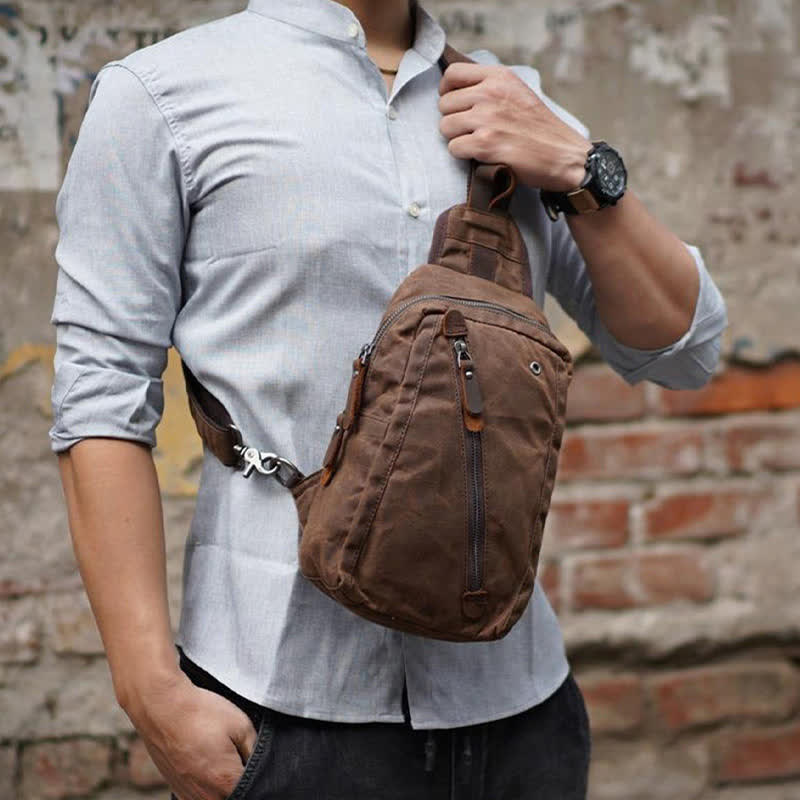 Schultertasche aus Canvas, Brusttasche, Reise-/Wanderrucksack, Umhängetasche, Tagesrucksack