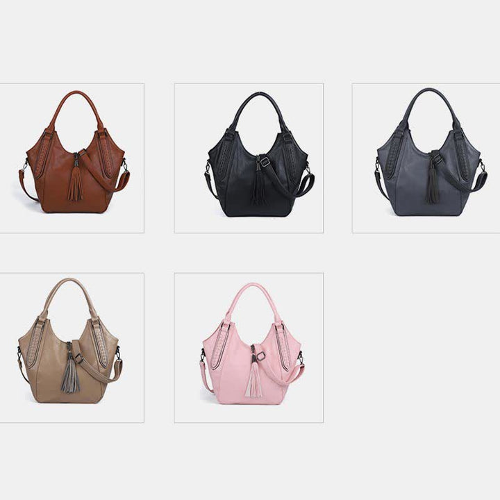 Hobo Bag für Damen mit Quaste, Damenhandtasche aus Leder, Umhängetasche