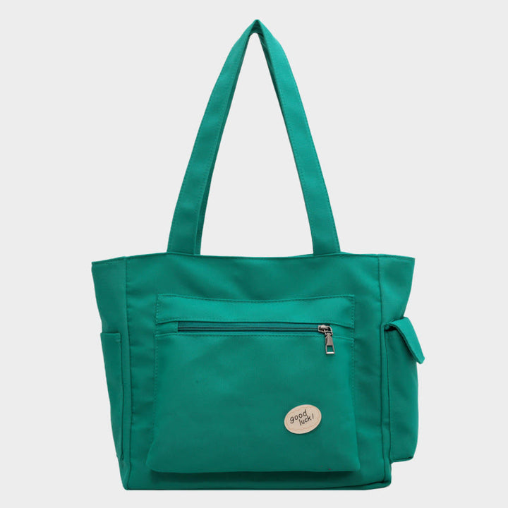 Tragetasche für Damen, schlichte Schultertasche mit Abzeichen-Dekor