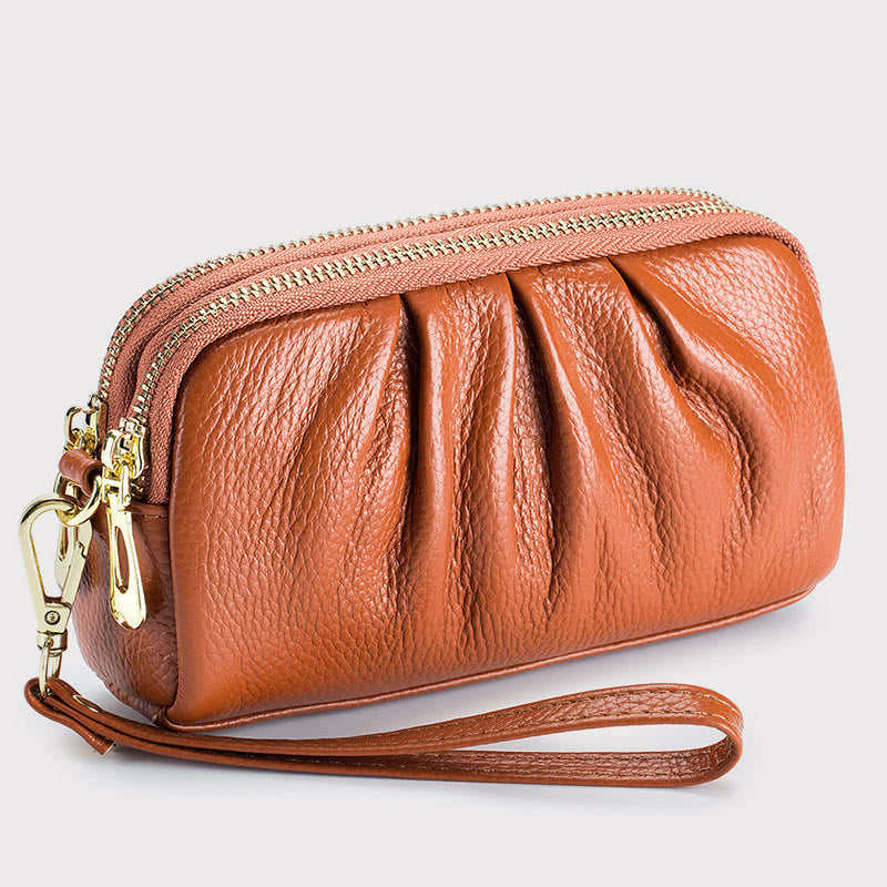 Clutch aus Rindsleder mit zwei Fächern, Handgelenktasche für Damen