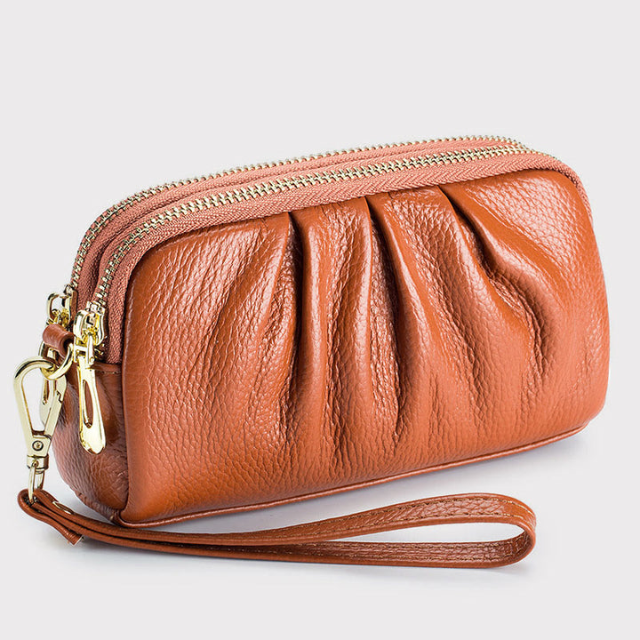 Clutch aus Rindsleder mit zwei Fächern, Handgelenktasche für Damen