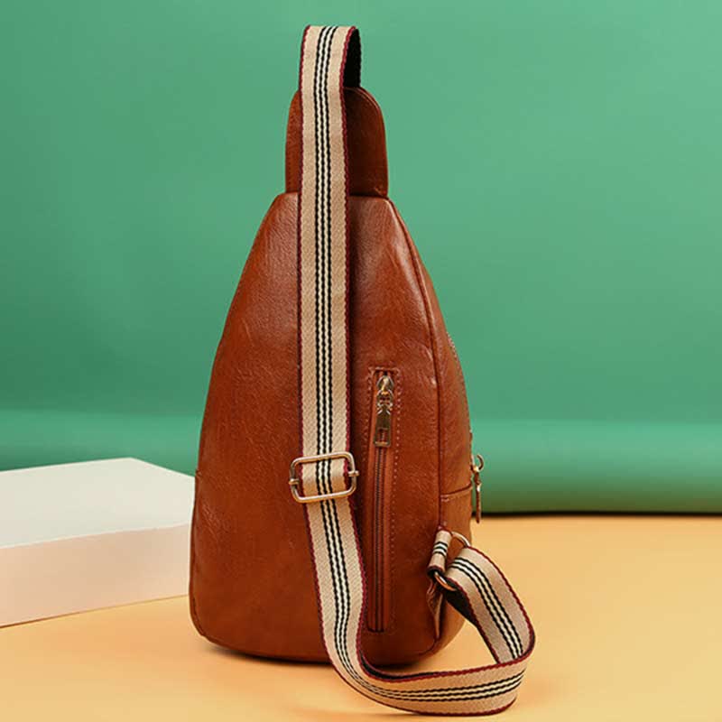 Kleiner Sling-Rucksack aus Kunstleder, Mehrzweck-Brusttasche mit Doppelreißverschluss, Rushsack