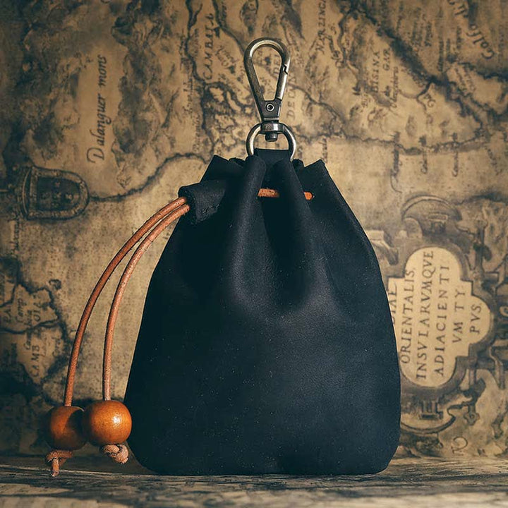 Vintage Münzgeldbörse Echtleder Beutel Brieftasche Kordelzug Aufbewahrungstasche