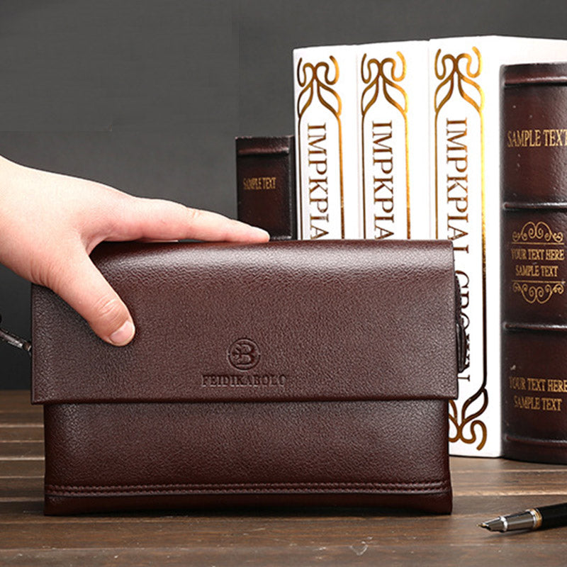 Leder-Clutch für Herren mit drei Fächern, Organizer, Handgelenktasche, Geldbörse