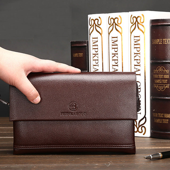 Leder-Clutch für Herren mit drei Fächern, Organizer, Handgelenktasche, Geldbörse