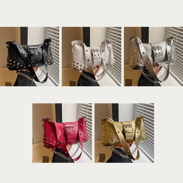 Umhängetasche für Damen, Krokodilmuster, Retro-Punk-Partytasche