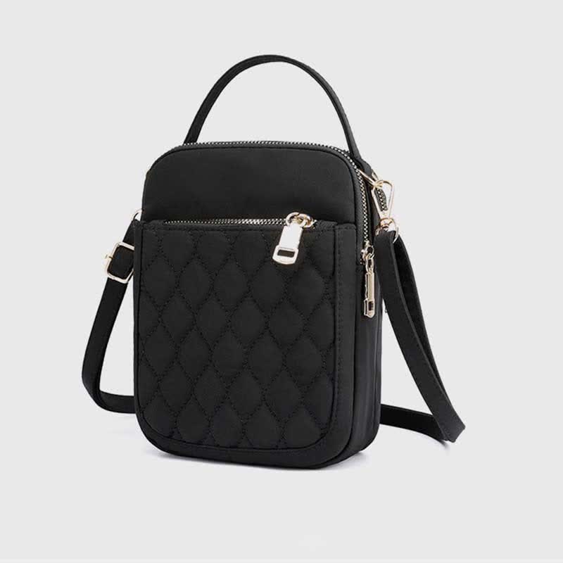 Kleine Umhängetasche für Damen, gesteppte Handtasche mit dreifachem Reißverschluss für Handy