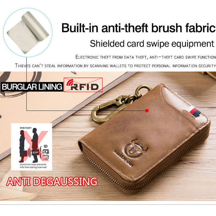 Leder-Geldbörse mit Rundum-Reißverschluss für Herren, RFID-blockierender Kartenhalter mit Schlüsselanhänger